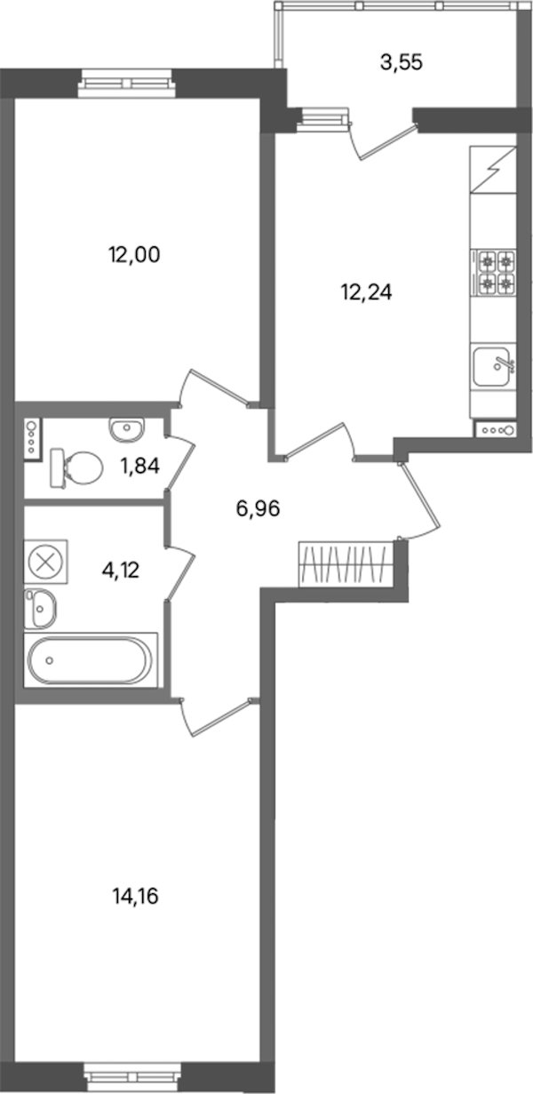 2-комнатная квартира 51.32 м², 1/11 эт., ЖК «ПАТИО. Уютный квартал»